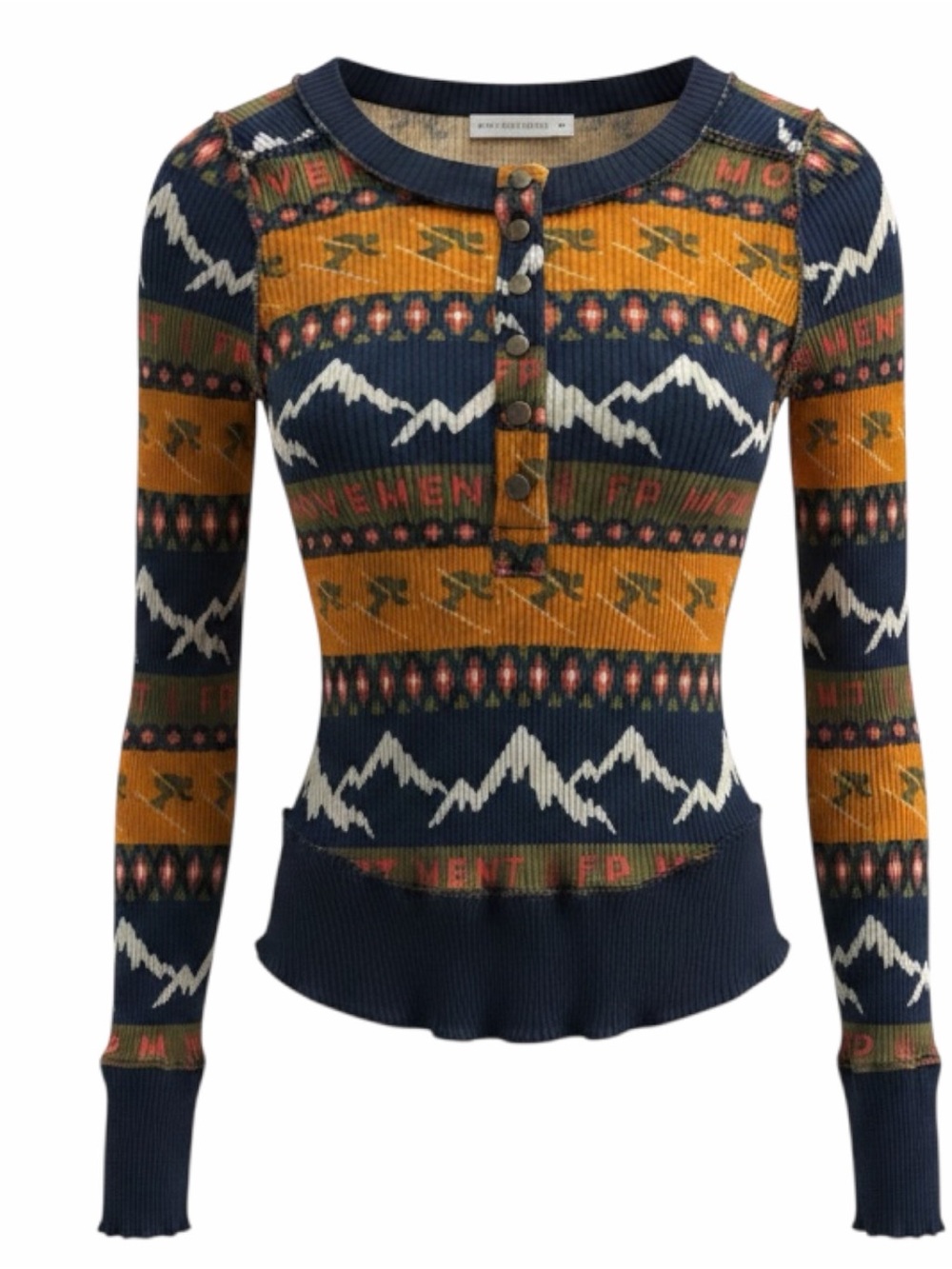 Free People Movement Patterned Ribbed Henley - XS